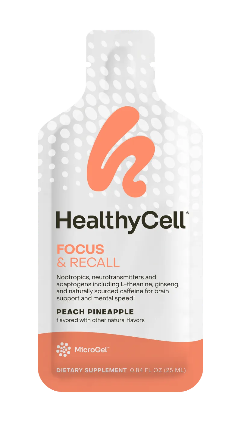 A single flat foil sachet of HealthyCell Focus & Recall, from the seller's photograph